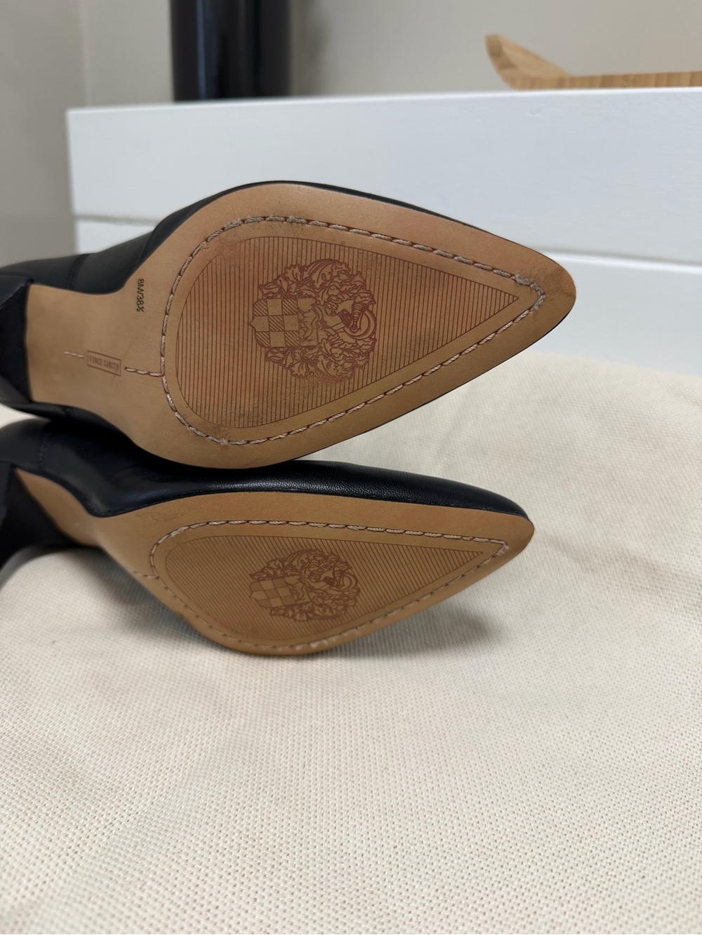 Vince Camuto Andrissa Black Leather Slouchy Pointed Toe Stiletto Booties 8 - Picture 10 of 14